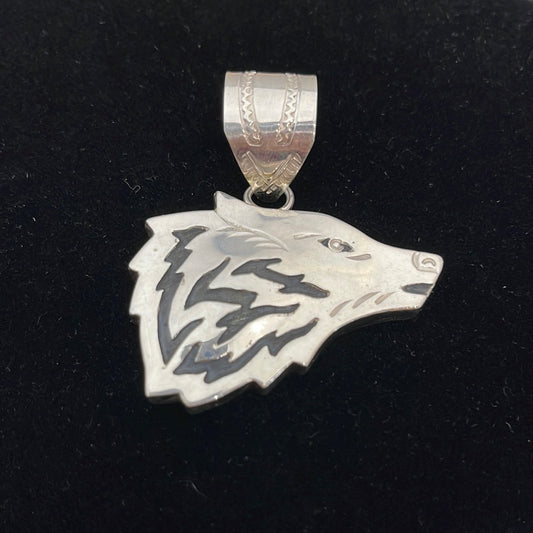 Silver Wolf Pendant by Alonzo Mariano Navajo