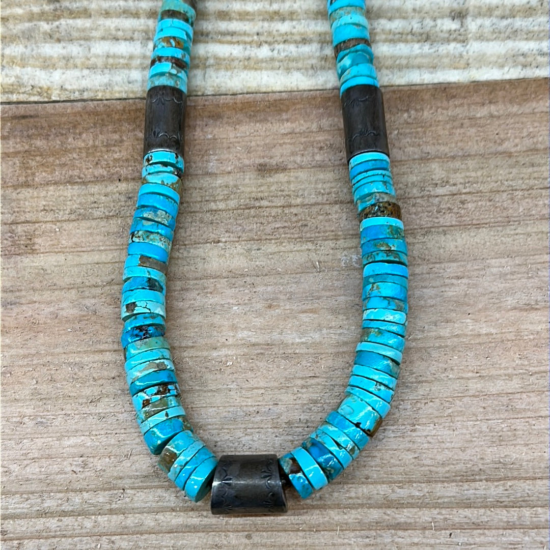 Vintage Royston Turquoise Large Cut Heishi Bead Necklace