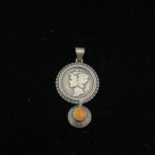 1928 Mercury Dime with Spiny Oyster Pendant