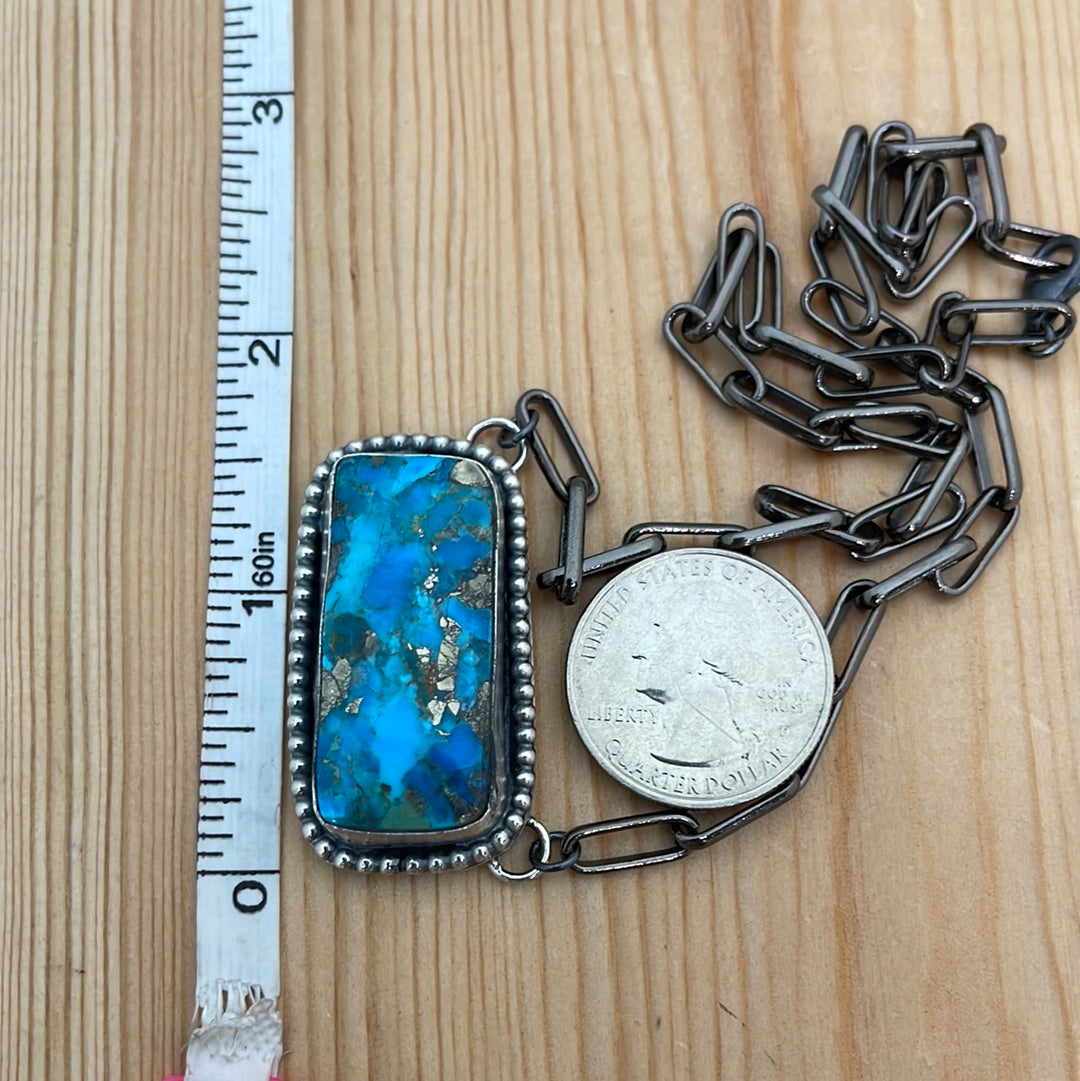 Persian Turquoise Bar 16" Paperclip Necklace