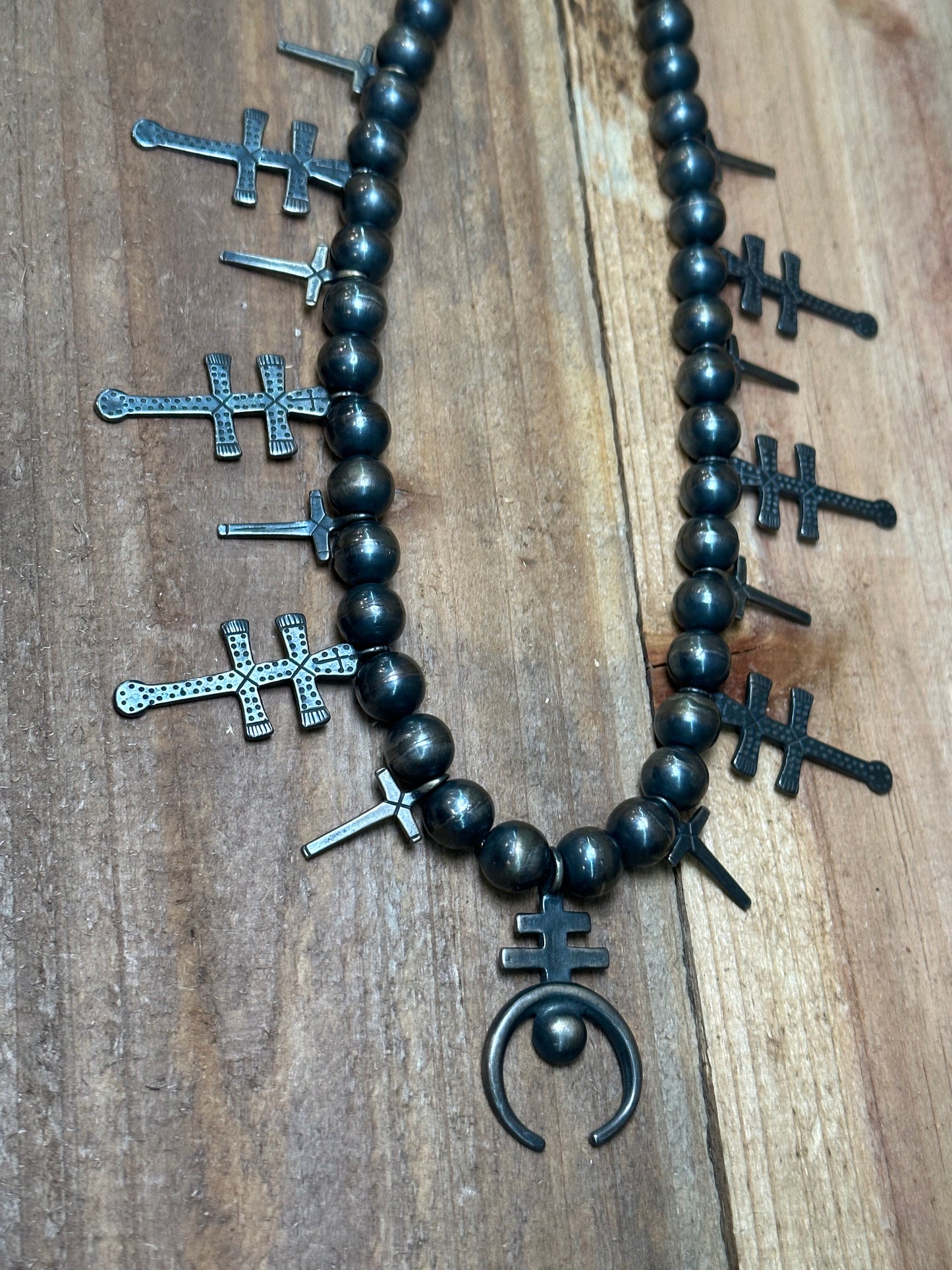 Vintage Navajo Pearl Necklace with Double Crosses