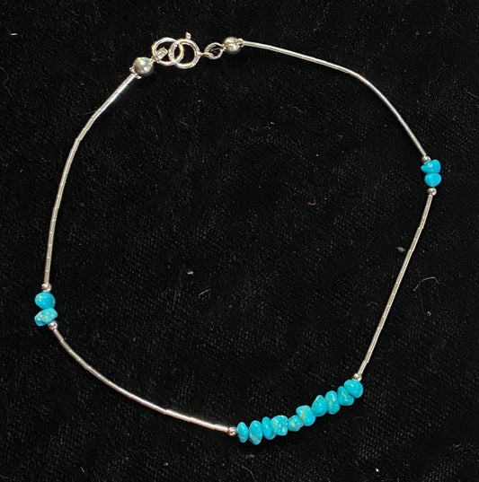 Sleeping Beauty Turquoise & Liquid Silver Anklet