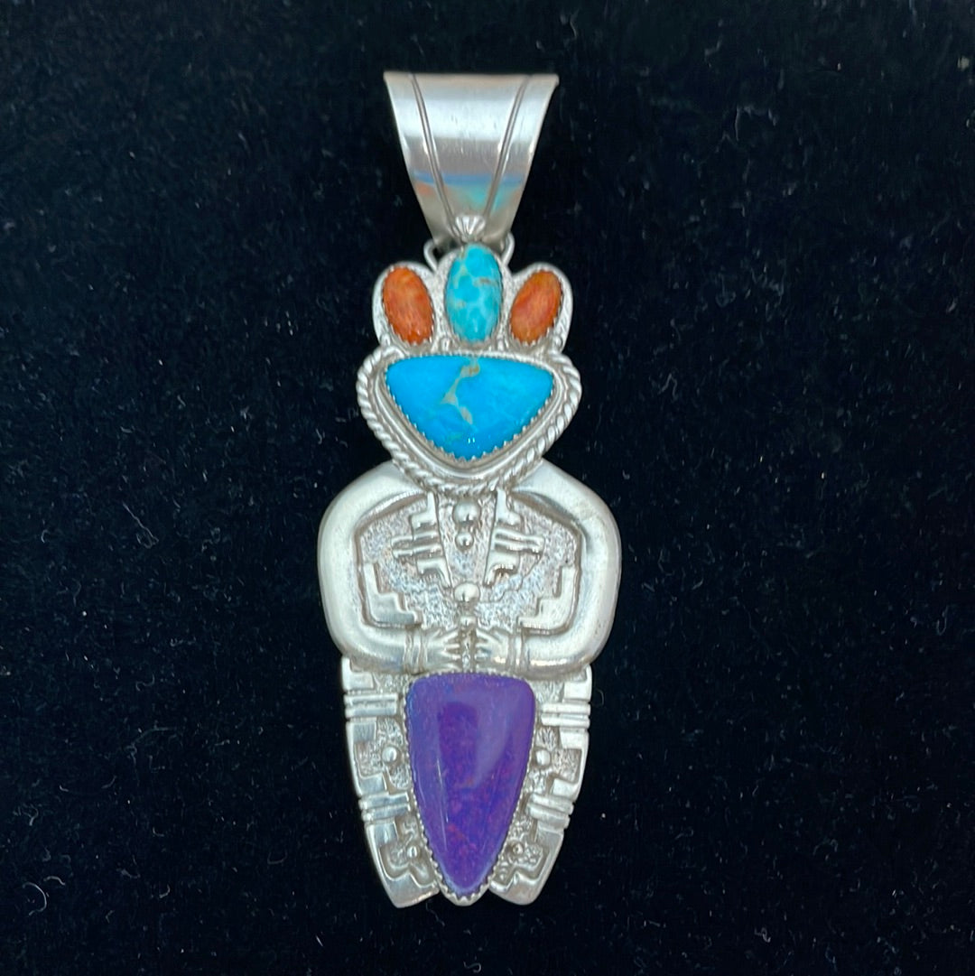 Sugilite, Kingsman Turquoise, and Coral in a Pendant