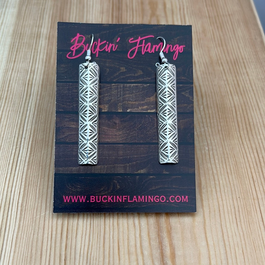 Silver Bar Stamped Hook Earrings