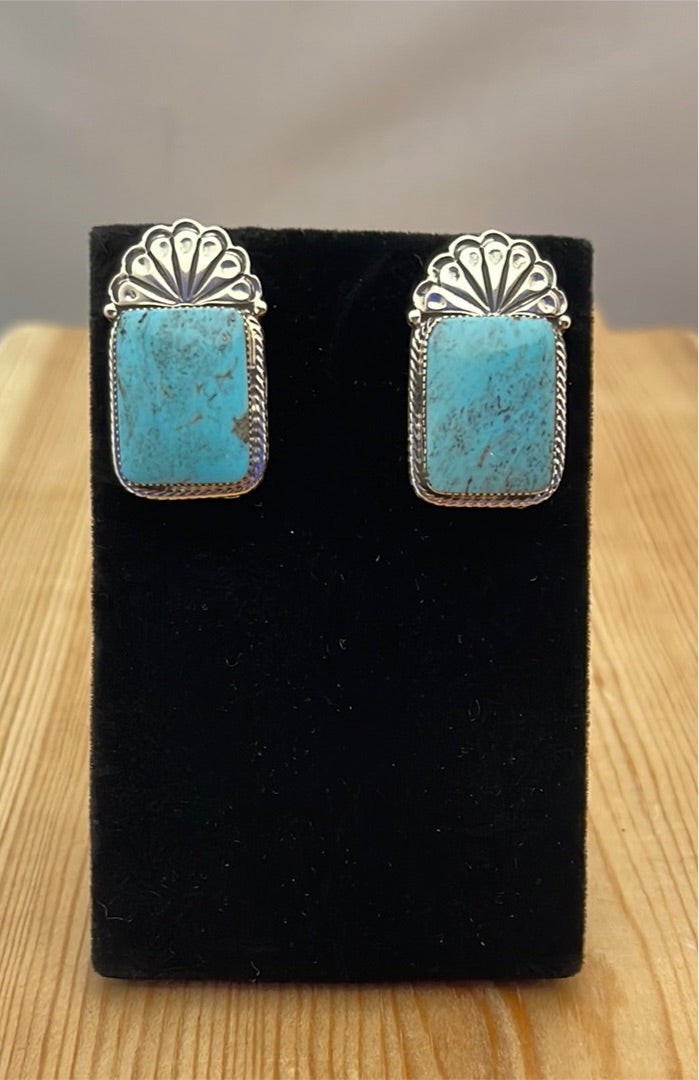 Kingman Turquoise Rectangle Post Earrings