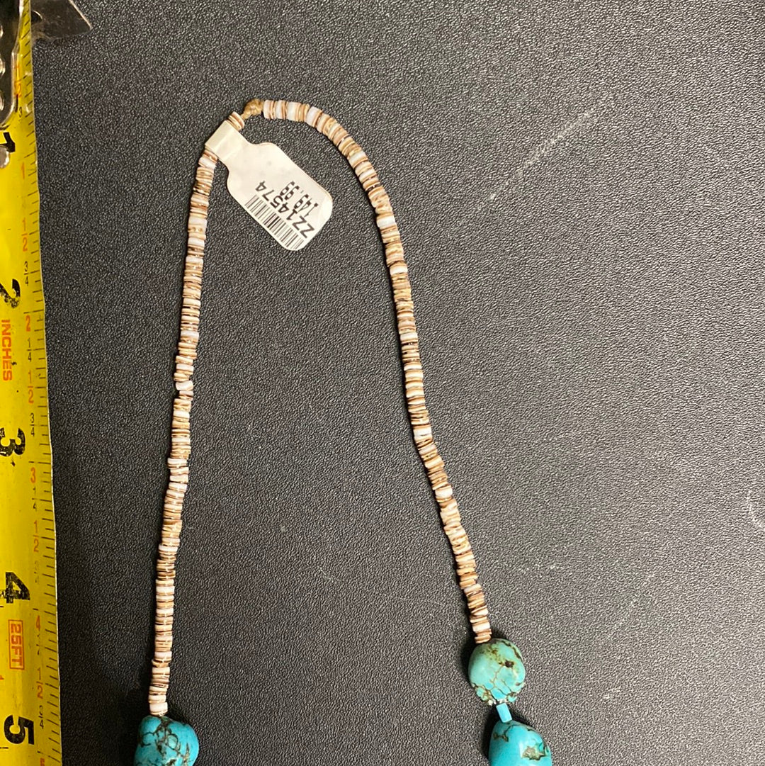 Native American made necklace with kingman turquoise chunks by Deloris Nieto
