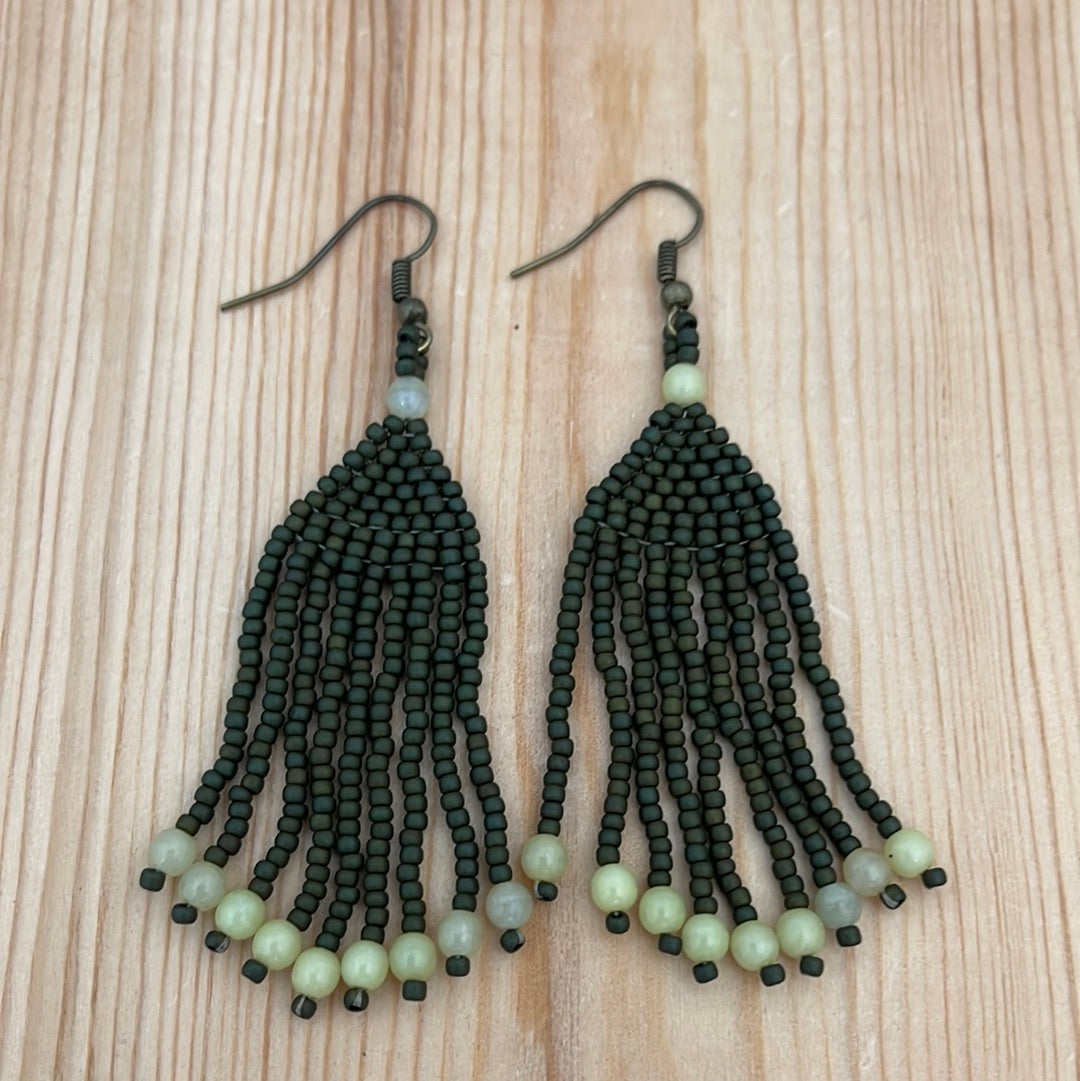 Olive Green Seed Bead Hook Earrings