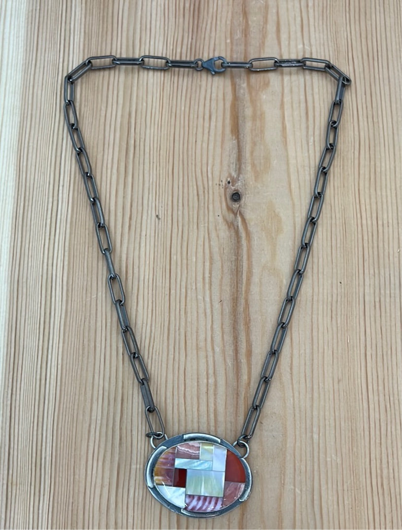 16” Multi Shell Cabachon Inlay Necklace