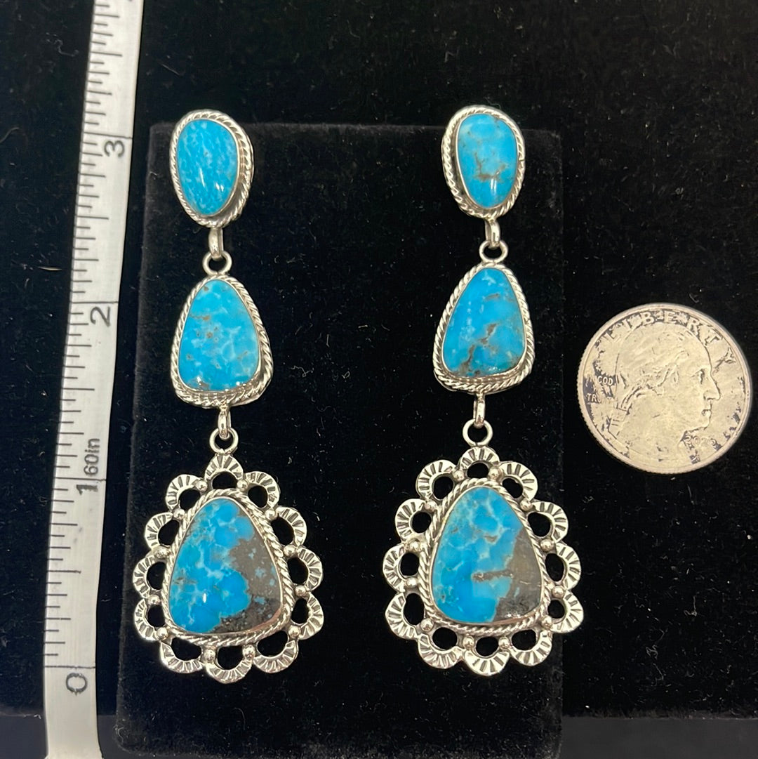Kingman Turquoise Post Dangle Drop Earrings