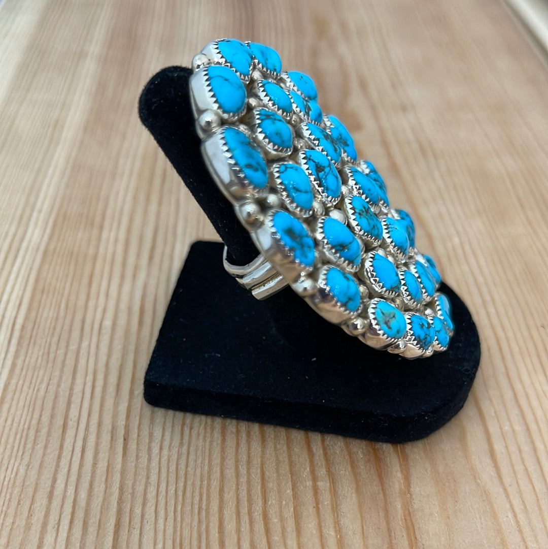 Sleeping Beauty Turquoise 30 Stone Adjustable Ring by Merle House, Navajo