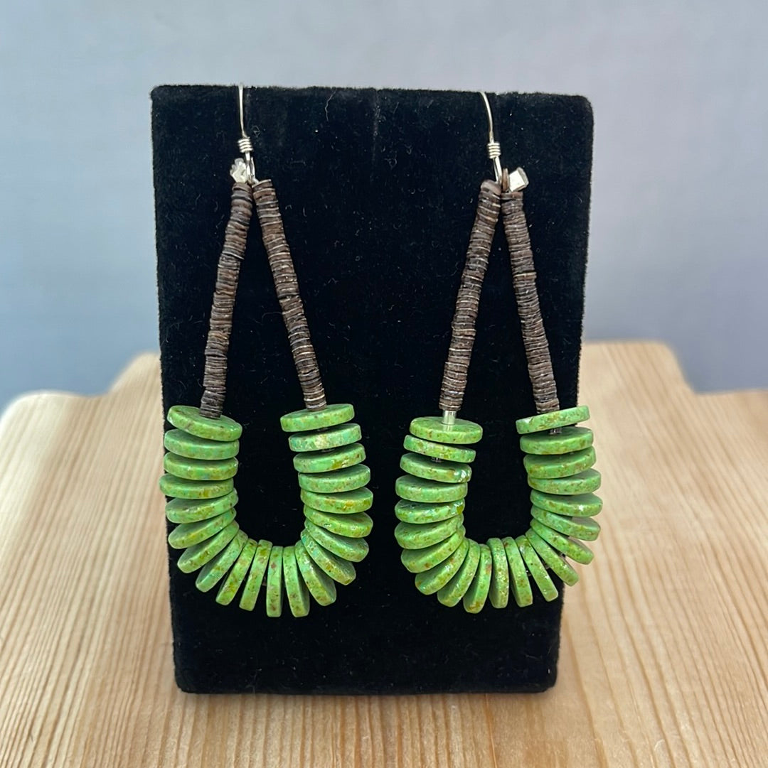 Green Turquoise and Pin Shell Dangle Earrings