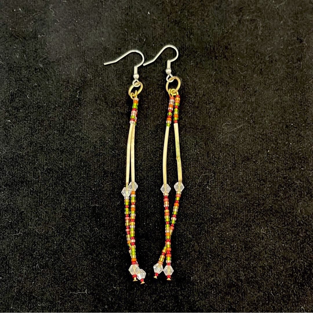 Porcupine Quill & Seed Beads on Hook Earrings