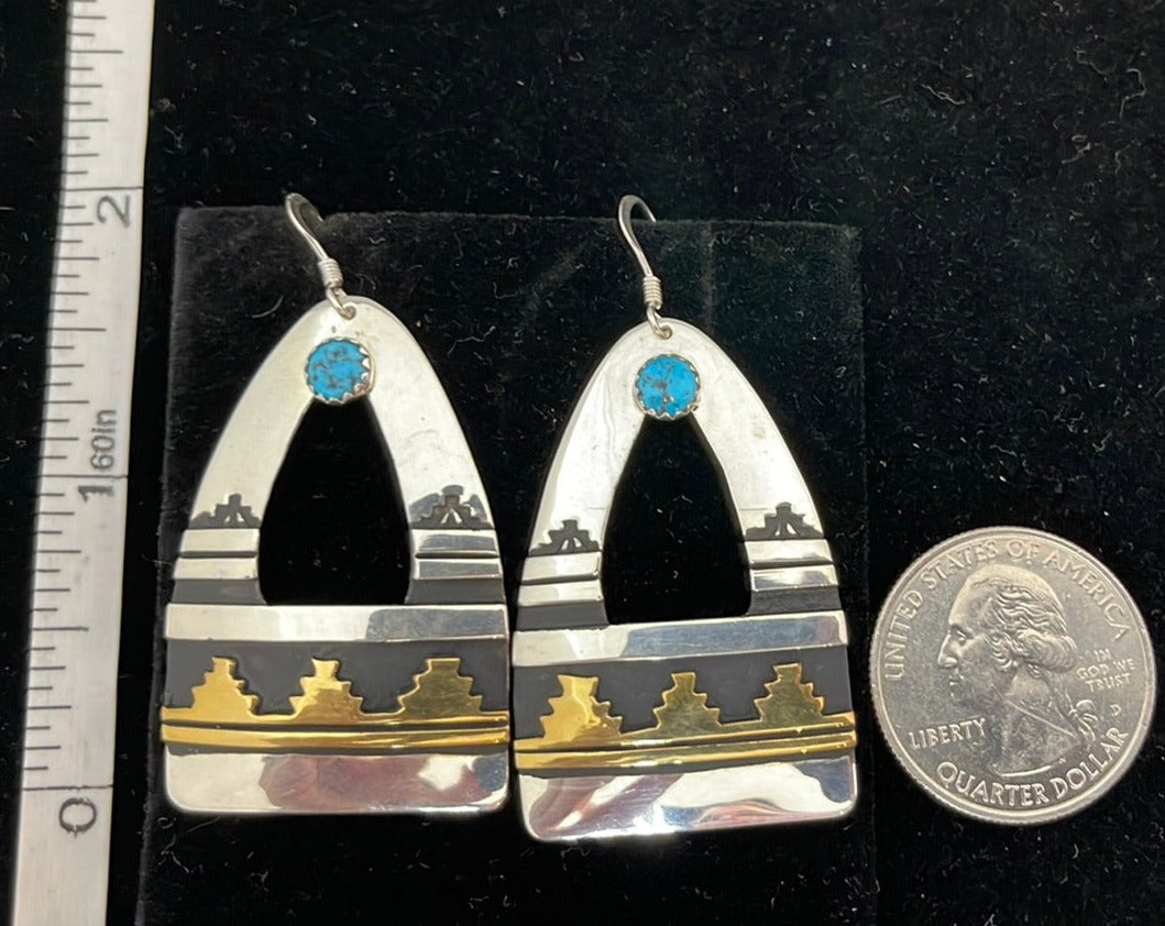 Sleeping Beauty Turquoise on Silver Native Design Hook Earrings
