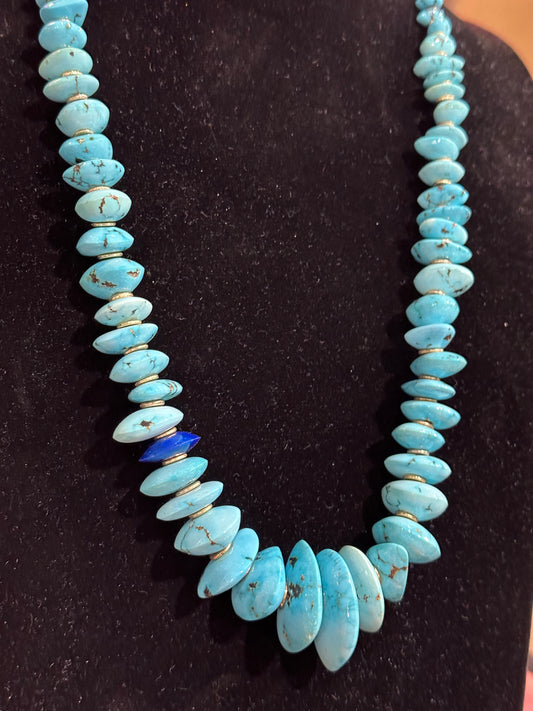 Lone Mountain Clear Turquoise Necklace with 14k Gold