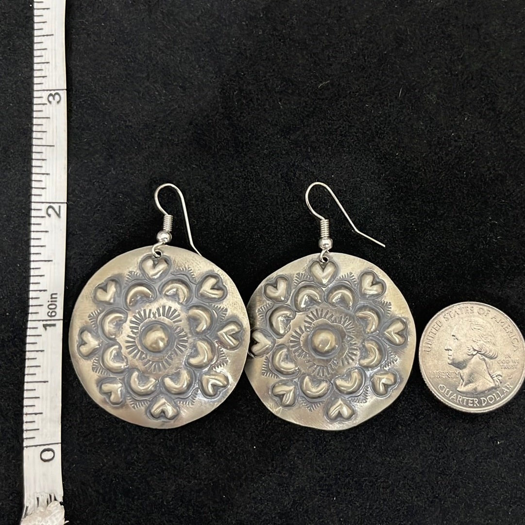 Silver Rounds with Stamp Hook Earrings