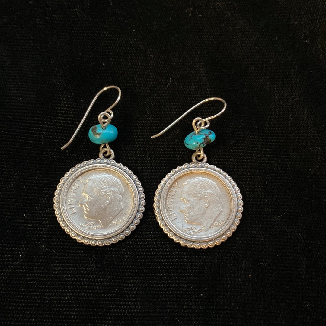 1964 Silver Dimes with Hubei Turquoise