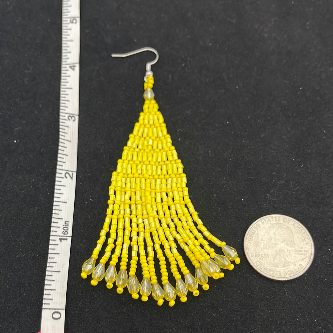 Seed and Small Bar Bead Hook Earrings - Yellow