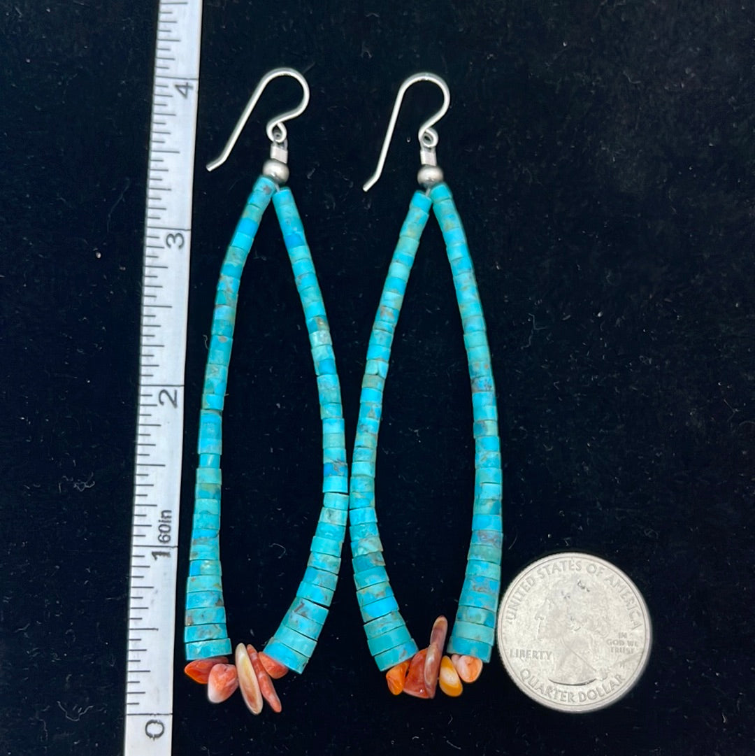 LOT 47 5/31 Kingman Turquoise Heishi Bead with Spiny Oyster Earrings