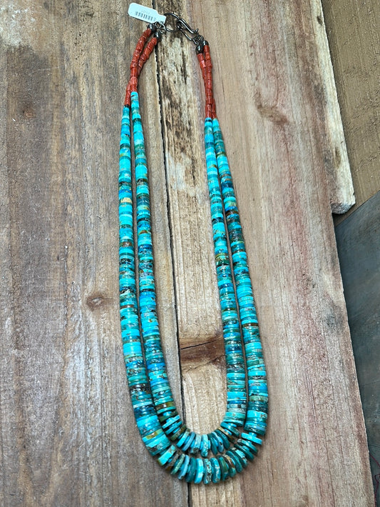 Vintage Royston Turquoise Santo Domingo Necklace with Coral