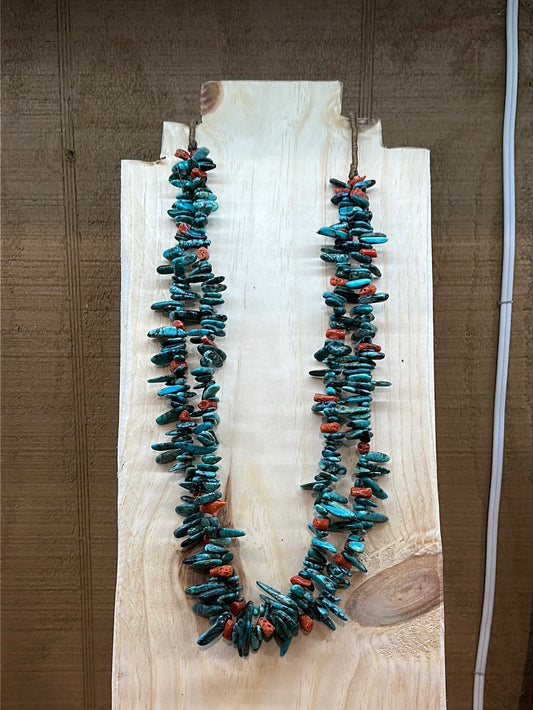 Vintage 2 Strand Turquoise and Coral Necklace