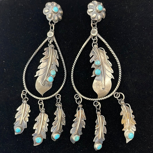 Sleeping Beauty Turquoise Feather with Post Earrings