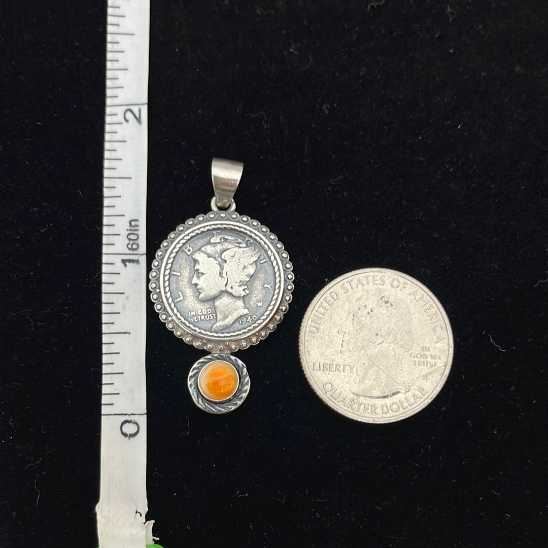 1937 Mercury Dime with Spiny Oyster Pendant