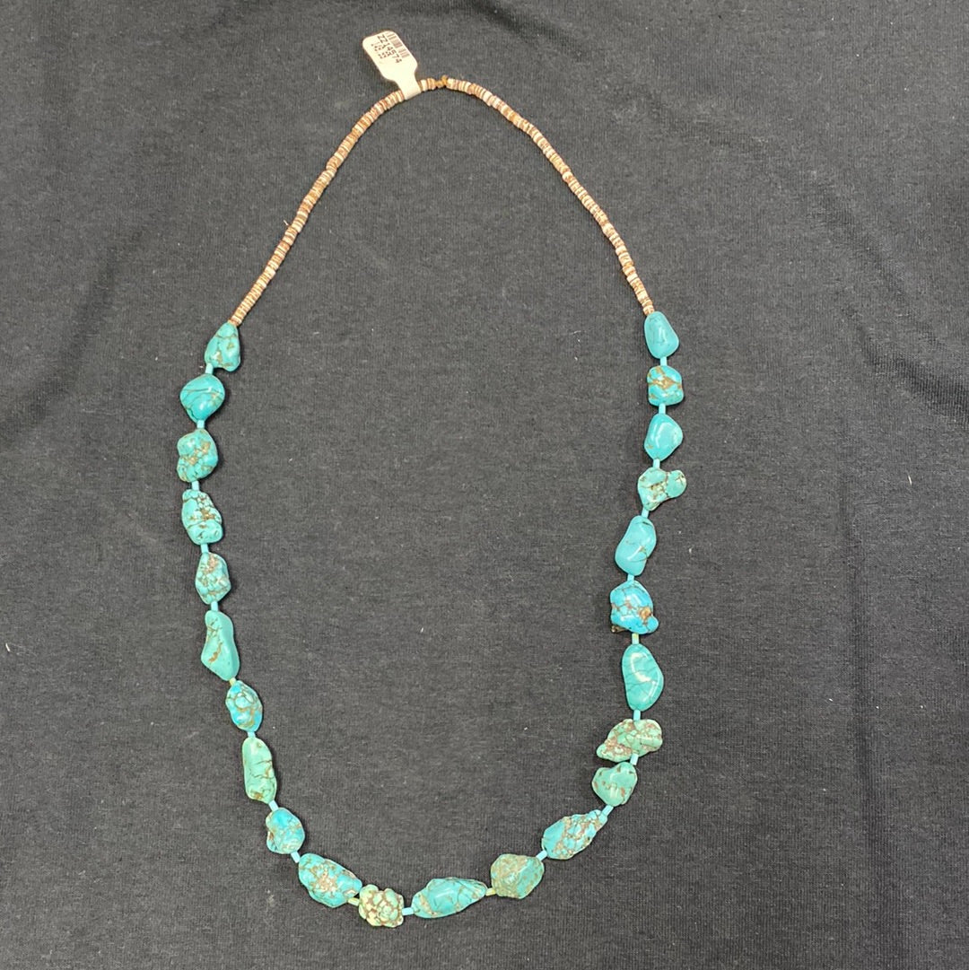 Native American made turquoise nugget necklace 26” Santa Domingo