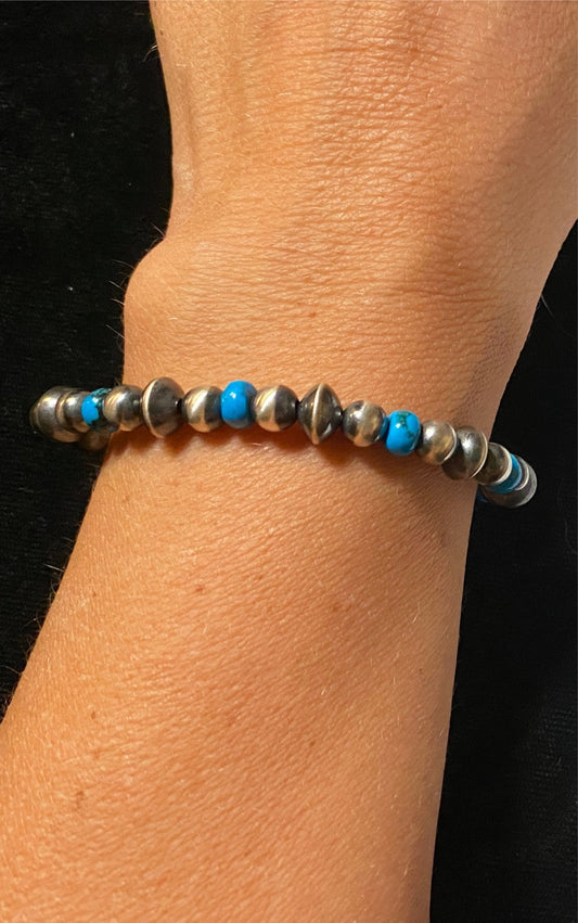 Navajo Pearl & Hubei Turquoise Silver Bead Bracelet