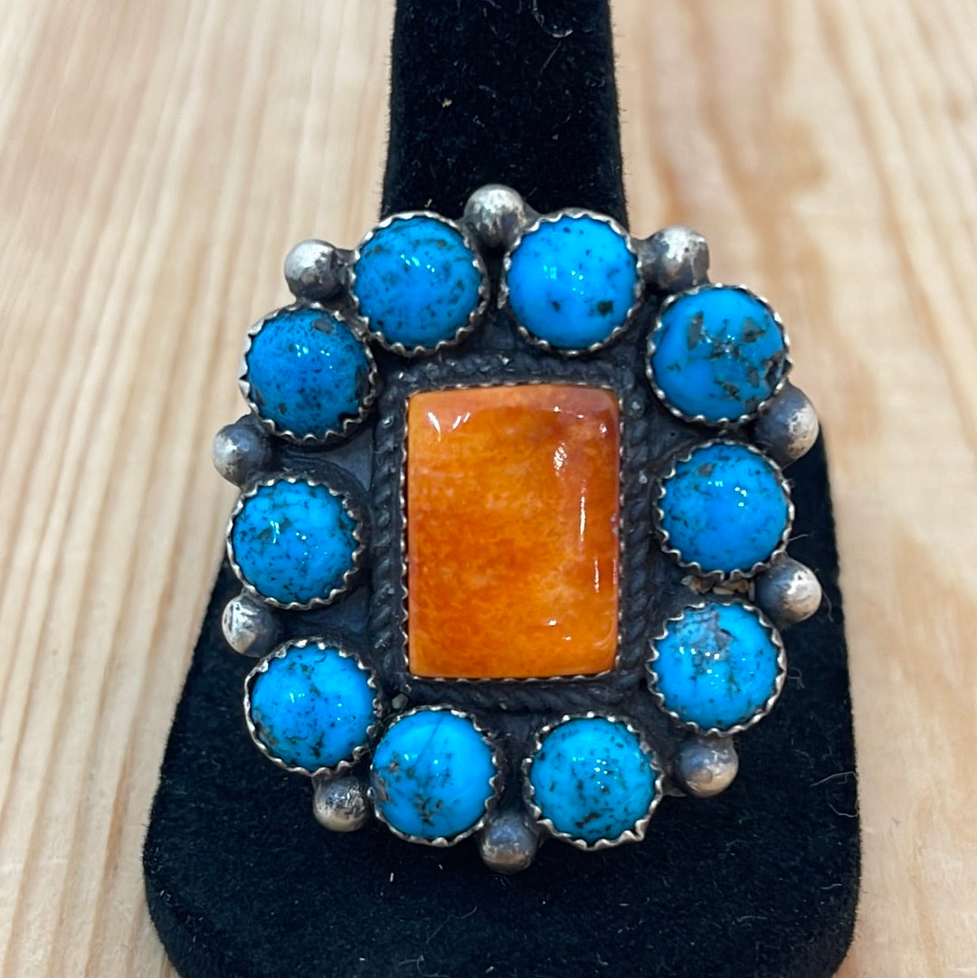 8.0 - Sleeping Beauty Turquoise with Square Spiny Oyster Ring