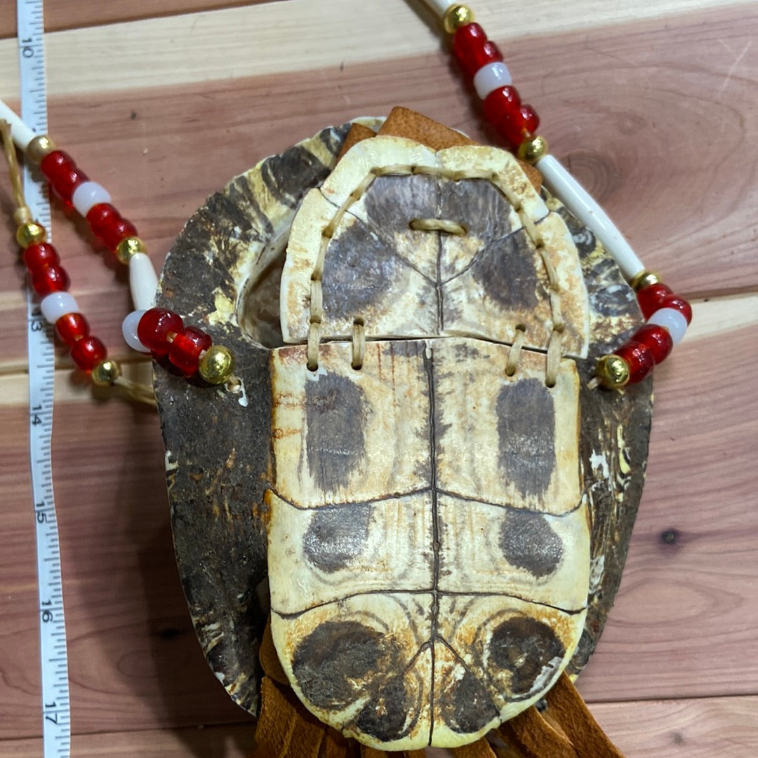 Vintage Carved Tortoise Shell Purse w/ Brass Trim & Chain