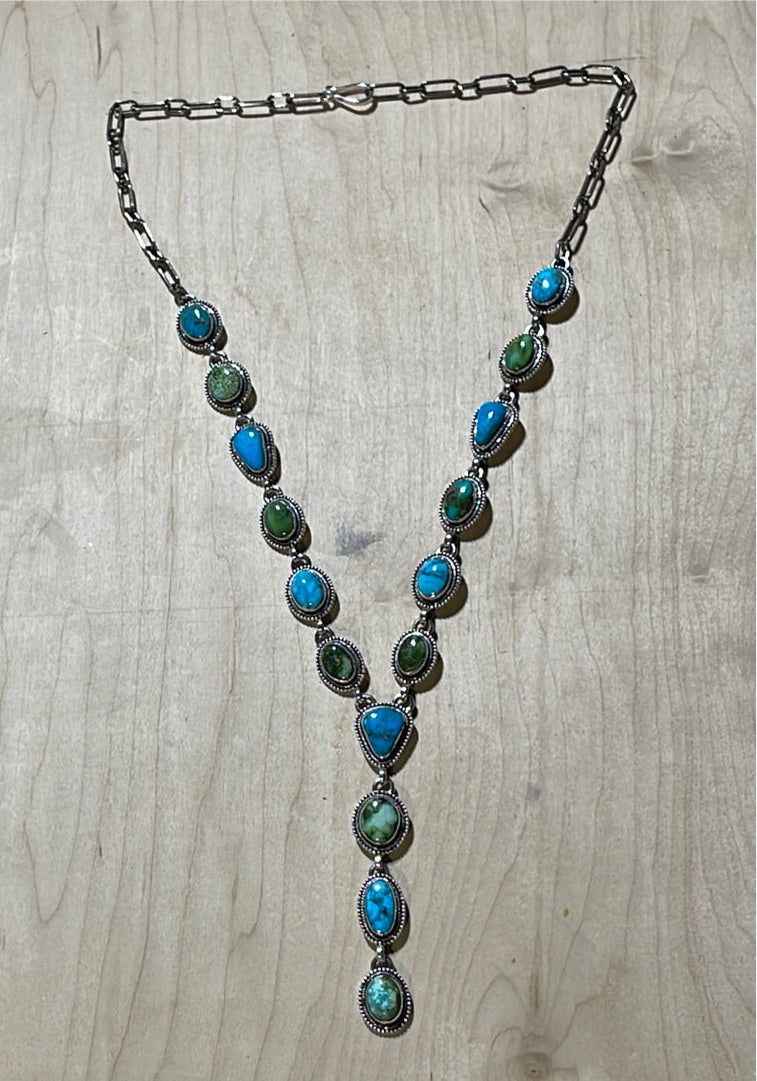 Sonoran Gold & Kingman Web Turquoise Lariat Necklace