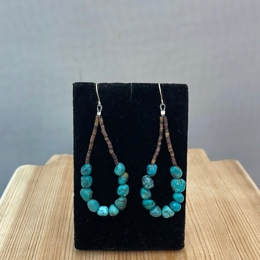 Kingman Turquoise with Pin Shell Dangle Earrings