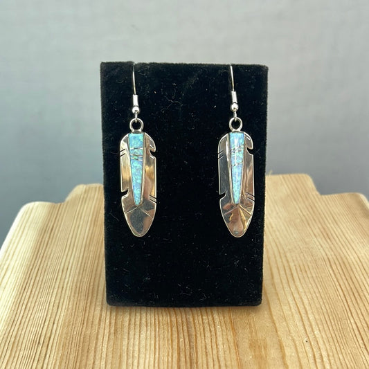 Opal on Feather Hook Earrings