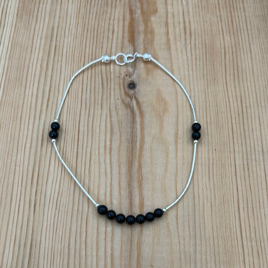 9” Liquid Silver Anklet with Black Onyx