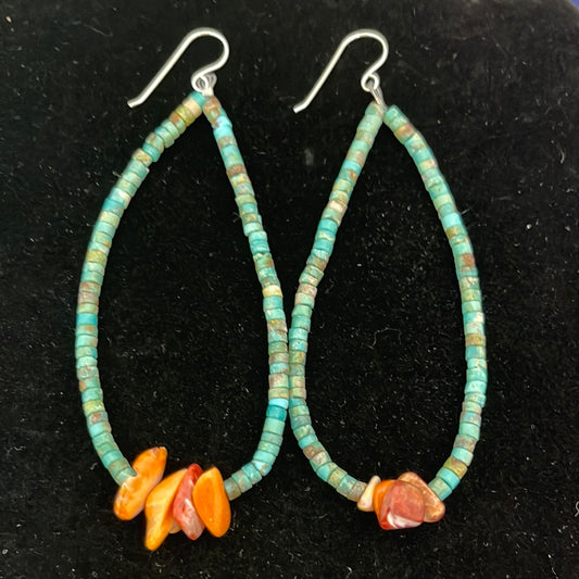 Turquoise Heishi Bead with Spiny Oyster Earrings