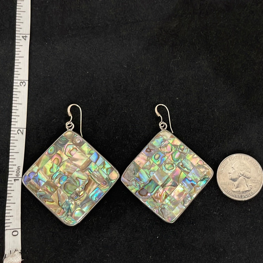 Abalone Inlay Double Sided Square Hook Earrings