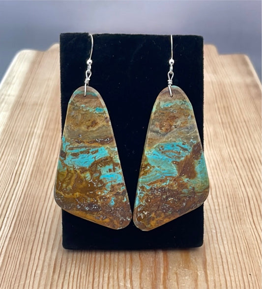 Turquoise on Slab Earrings with Hooks