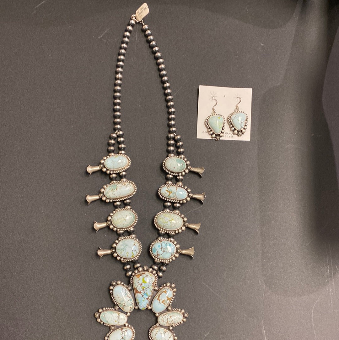 LOT 1 8/30 Native American made squash blossom by Maynard Garcia with Dry Creek turquoise