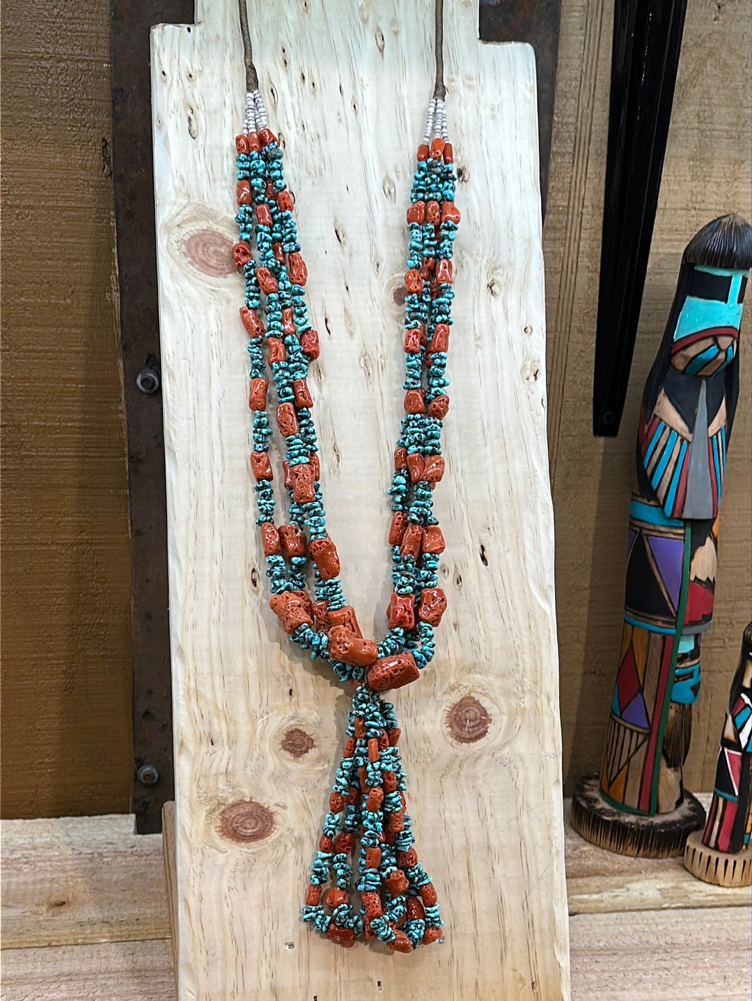 Vintage 4 Strand Turquoise & Coral Santo Domingo Necklace with Jacla