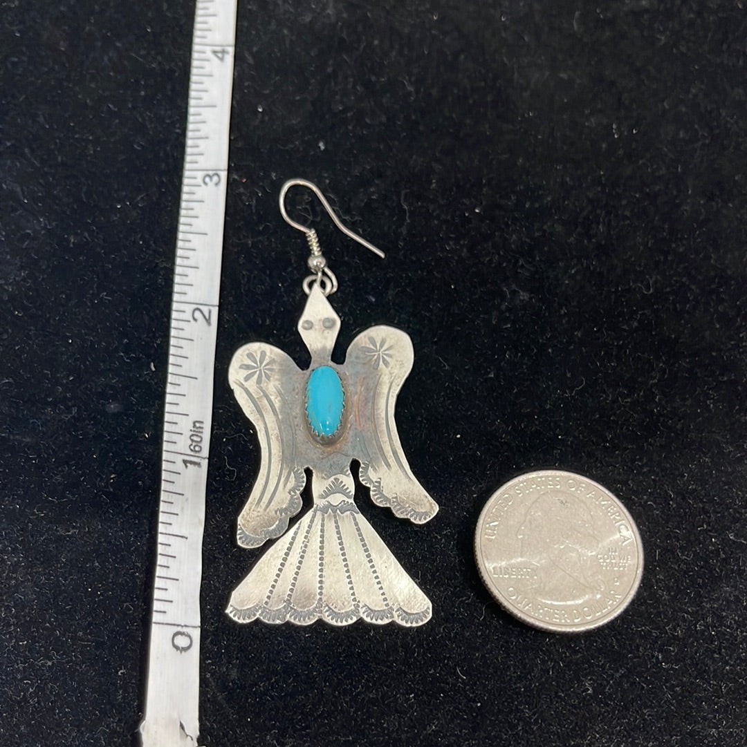 Sleeping Beauty Turquoise in Sterling Silver Bird Hook Earrings