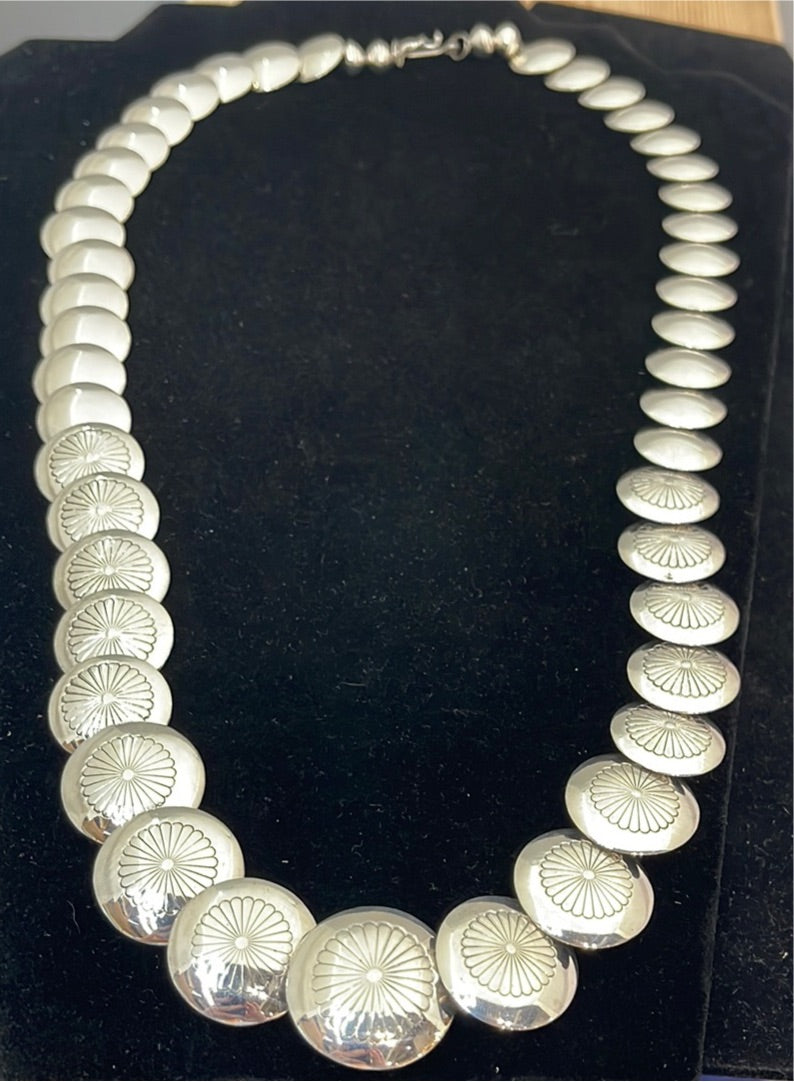 Silver Pillow Bead Necklace 25.5" & Earrings Set