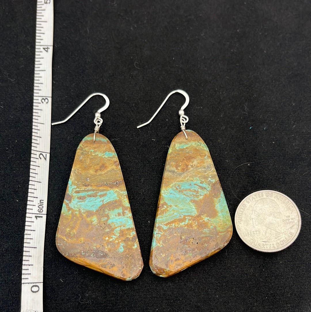 Turquoise on Slab Earrings with Hooks