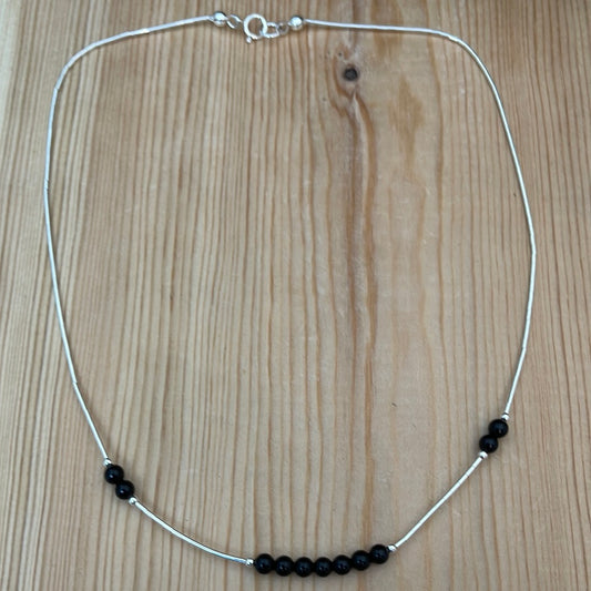 16” Liquid Silver Necklace with Black Onyx