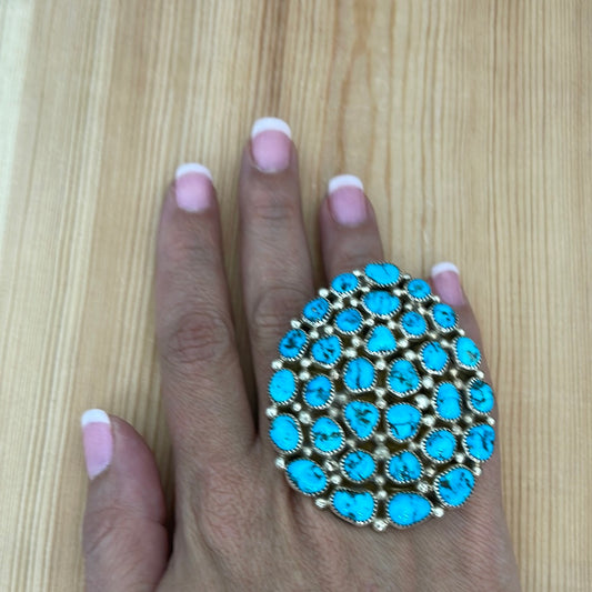 Sleeping Beauty Turquoise 30 Stone Adjustable Ring by Merle House, Navajo