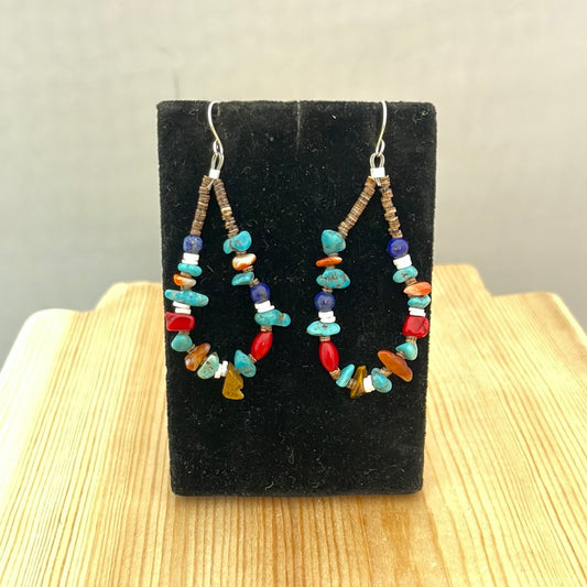 Amber, Coral, Clam Shell, Lapis. Turquoise, and Pin Shell on Hook Earring