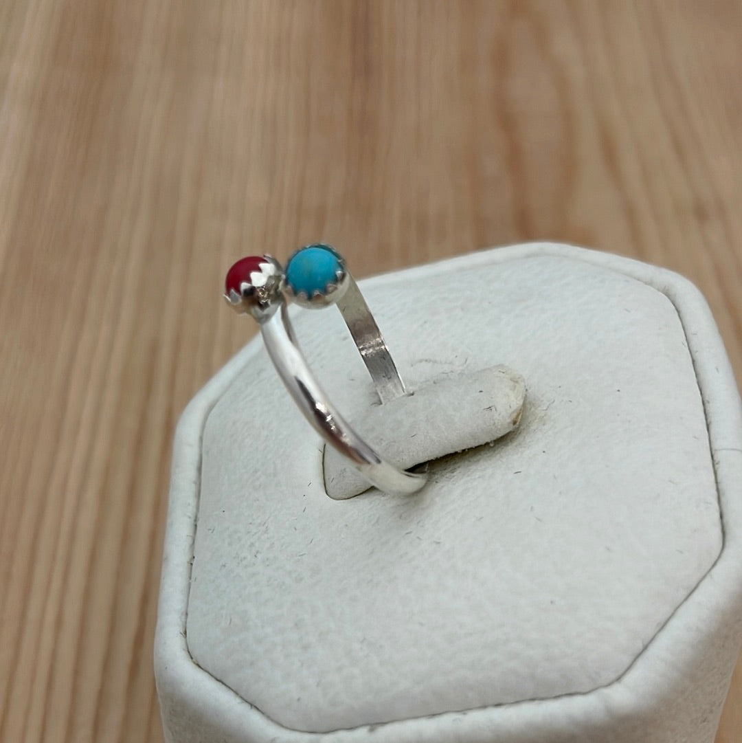 Adjustable Sleeping Beauty Turquoise & Coral Ring