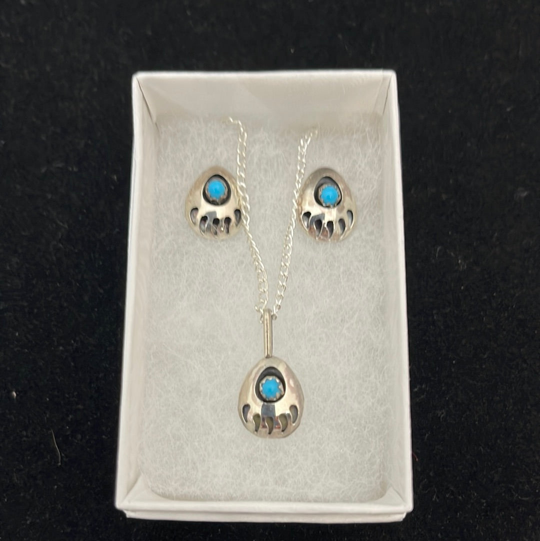 Dainty Bear Paw Necklace and Earring Set