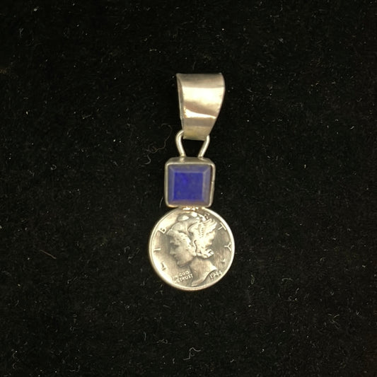 LOT 24 D                     1944 Mercury Dime with Lapis Pendant