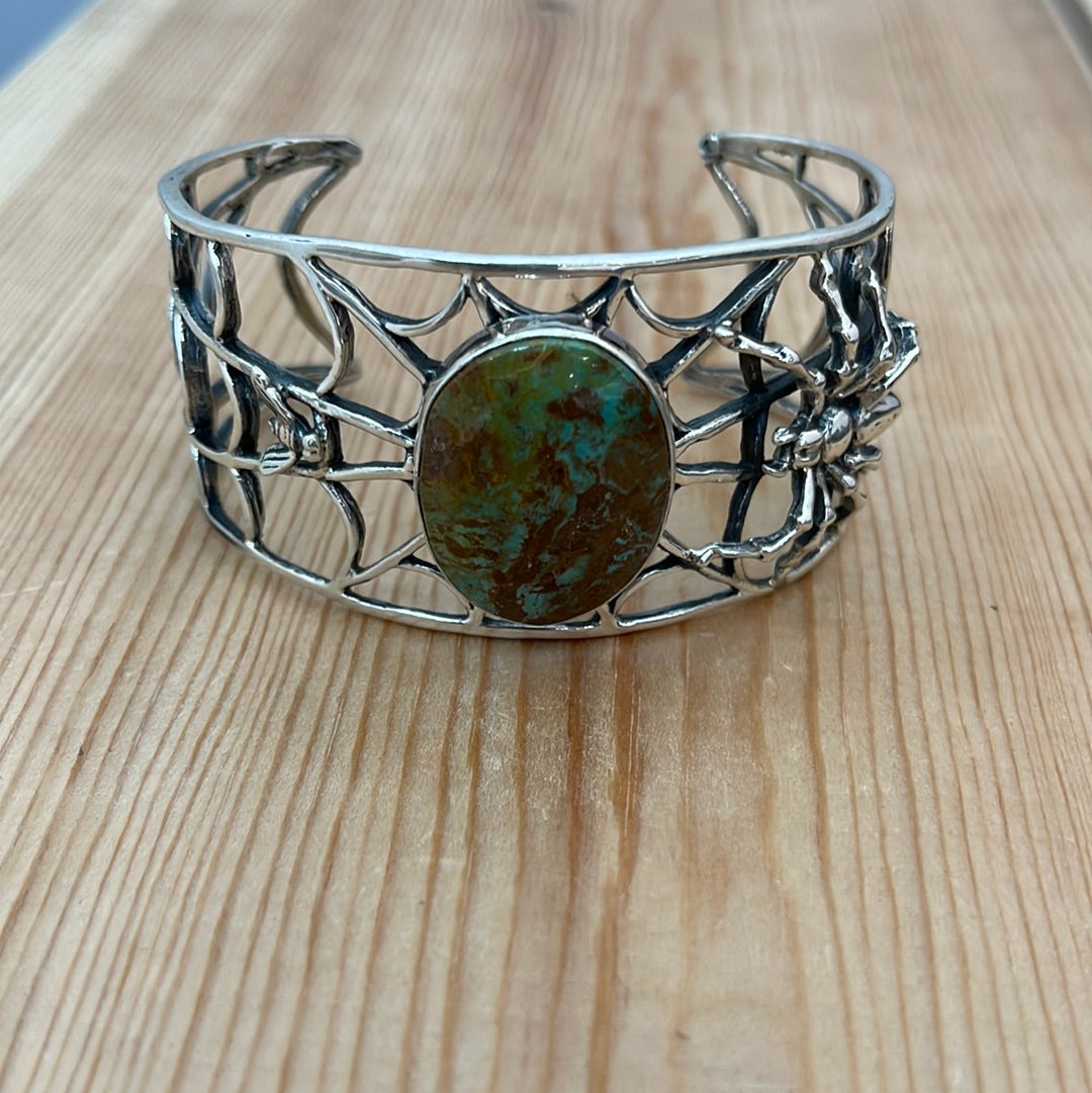 6 1/2”- 7 1/2" Royston Turquoise Spider in Web with Fly Cuff