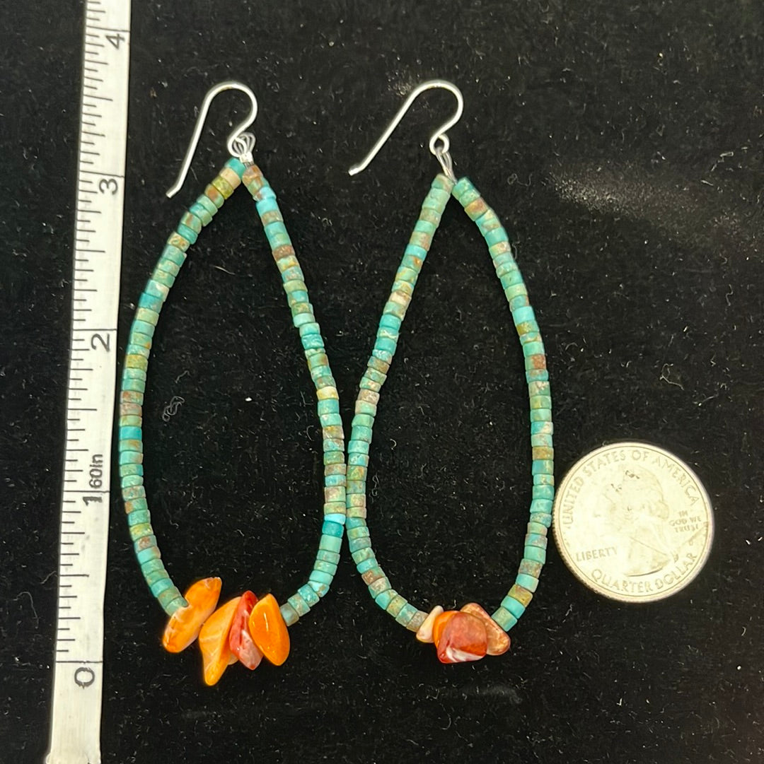 Turquoise Heishi Bead with Spiny Oyster Earrings